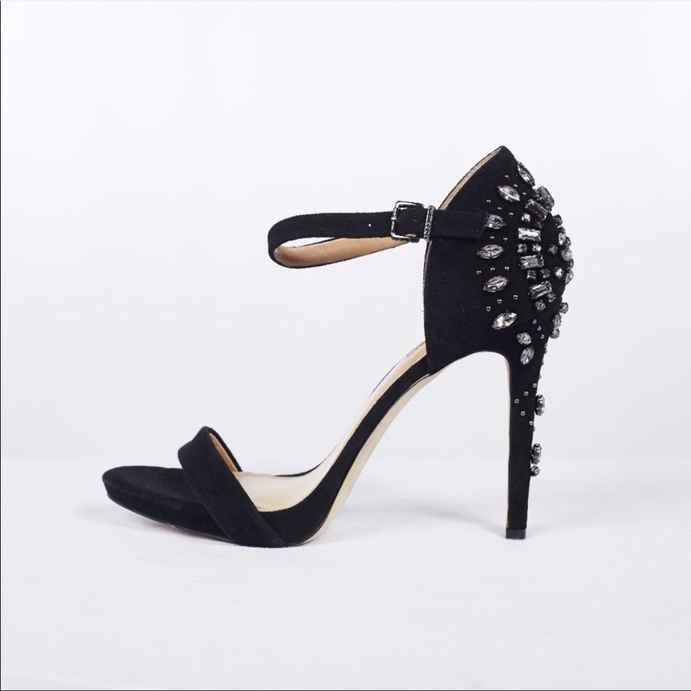 Black Suede BCBG Heels with Jewels
